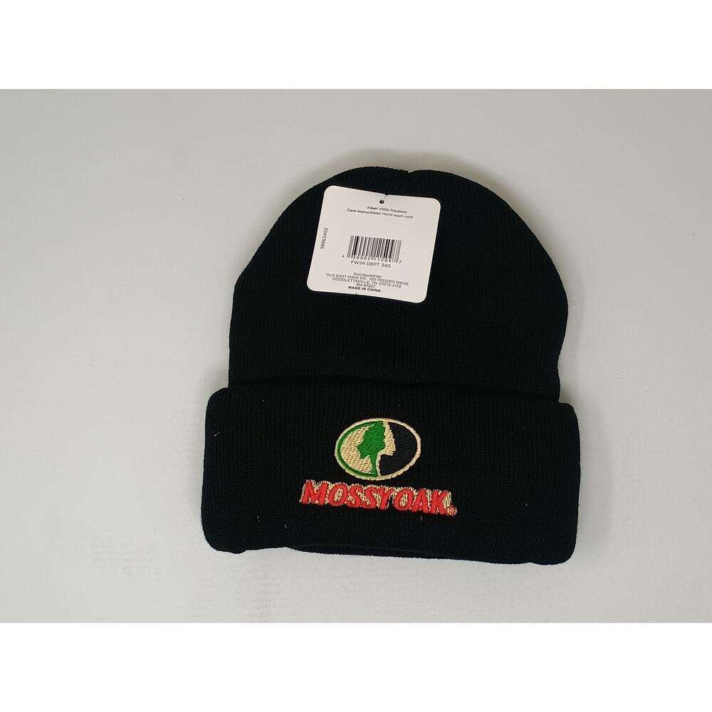 Mossy Oak Black Cuffed Knit Beanie - Embroidered Logo